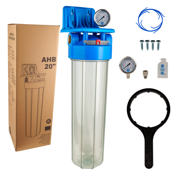 Корпус фильтра прозрачный Big Blue 20" с манометром AHB-FH20CBG