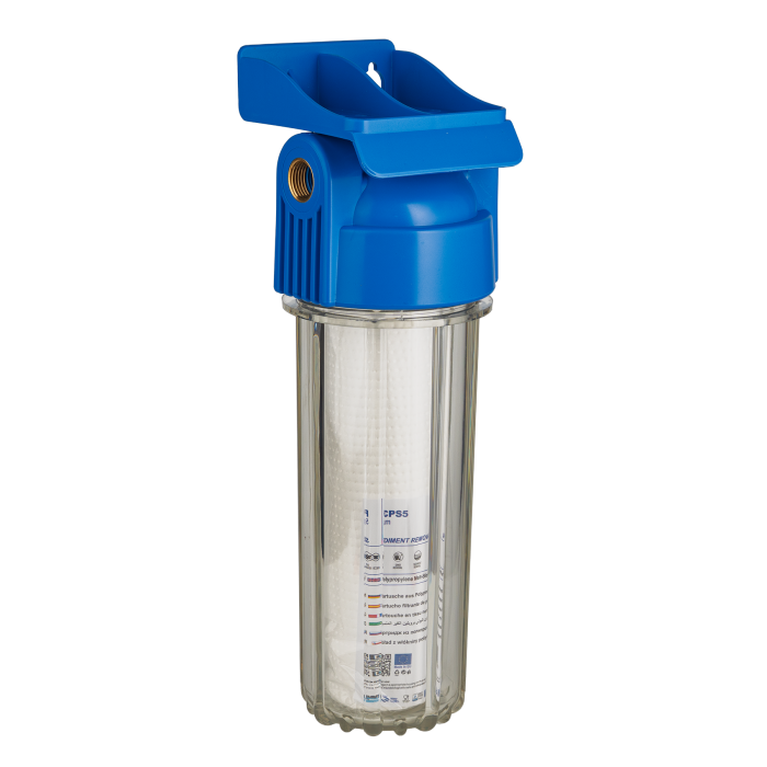 Корпус фильтра 10 бар FHPR12-HP1, синяя крышка, прозрачный корпус, в наборе